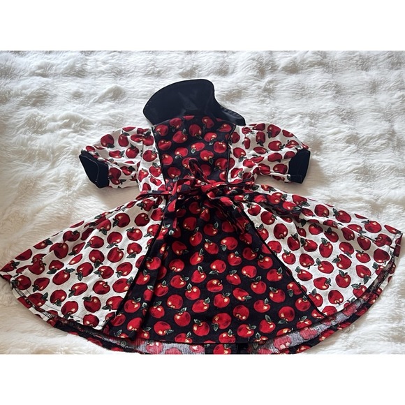 Vintage Fall Holiday  Dress Red Corduroy Red Apple Print Collar Buttons Girls - Picture 12 of 16
